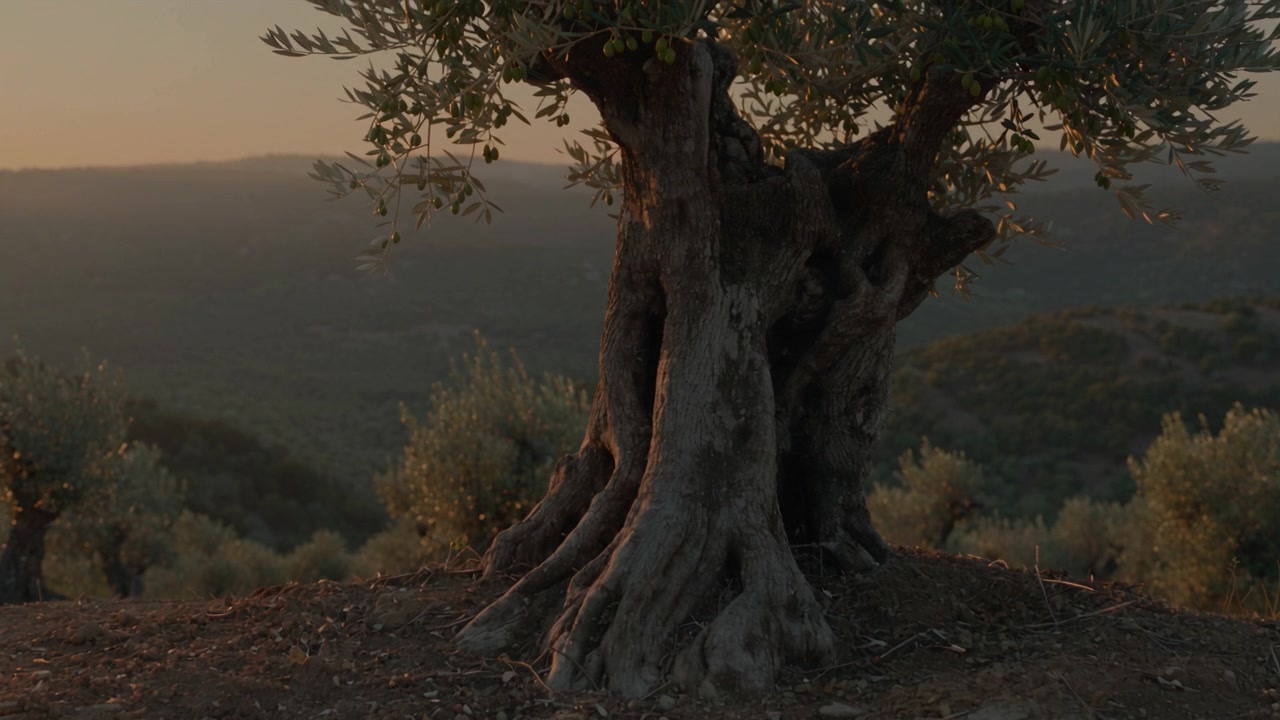 Olivar mediterráneo al atardecer